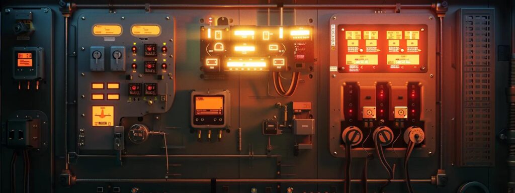 a well-lit, focused image of a modern electrical panel with clear warning labels and safety equipment, illustrating the importance of electrical safety practices.