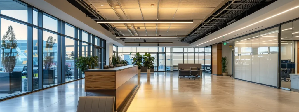 a vibrant office space illuminated by warm, energy-efficient lighting, showcasing a clear contrast between traditional bulbs and sleek led fixtures, symbolizes the significant cost savings and efficiency achievable for businesses.